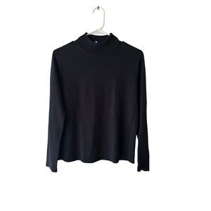 Womens Black Silk & Cotton Turtleneck Sweater Size P/L Fall Layering Piece